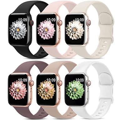 6 Pack Sport Bands Compatible with Apple Watch Band 38mm 40mm 41mm 42mm 44mm 45mm 49mm 46mm,Silicone Waterproof Strap Compatible with iWatch Apple Watch Series 10 9 Ultra 8 7 6 5 4 3 2 1 SE Women Men - Image 1