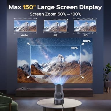 [Built-in Battery] Mini Projector with Wifi and Bluetooth, 4K 1080P Supported 270° Rotatable 150'' Screen Auto Keystone Home Outdoor Portable Smart Projector for Phone/TV/Laptop/HDMI, Iron Grey - Image 4