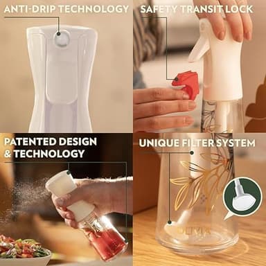 FLAIROSOL OLIVIA Oil Sprayer for Cooking, 200ml Glass Olive Oil Sprayer, Continuous Cooking Spray Bottle with Portion Control, Olive Oil Dispenser for Kitchen, Air Fryer, Salad, BBQ (Golden Leaves - Image 4