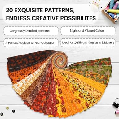 Craftido-18 Options-100% Cotton Jelly Roll Fabric Precut Strips for Quilting, Crafting, and Sewing, 40 Strips 2.5" x 44" Assorted Bundles for Rug, Quilt Project, DIY Craft and Home Decor-Fall Arrival - Image 3