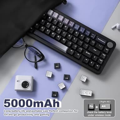 YUNZII B68 Wireless Mechanical Keyboard,Tri-Mode BT5.0/2.4GHz/USB-C,Cute PBT Keycaps,Hot Swappable Creamy Typing Gasket Mounted,RGB Backlit NKRO for Win/Mac (Black, Cocoa Cream V2 Switch) - Image 9