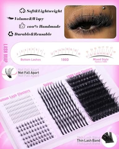 Wispy Lash Clusters with Spikes Volume Eyelash Clusters with 2 Styles Bottom Lashes 100D Mink Cluster Eyelash Extensions 380PCS Spiky Individual Lashes with Bottom Lash Clusters by Boahankuke - Image 5