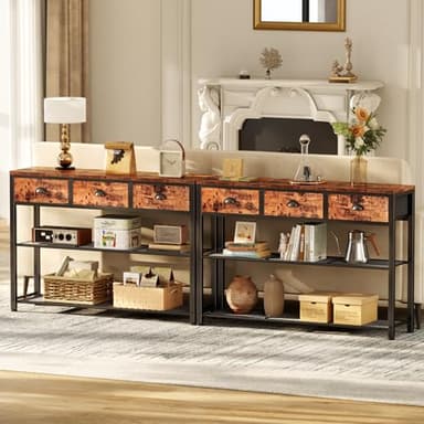 Furologee Entryway Table, 38'' Console Sofa Table with 3 Fabric Drawers, Industrial Entry Way Table with Storage Shelves, Display Shelf for Living Room, Hallway, Entrance, Foyer, Rustic Brown - Image 7