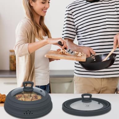 Microwave Splatter Cover Vented Glass Splatter Guard Lid with Collapsible Silicone for Food as Pot Cover Plate 10.8 inch for 6 7 8 9 10 inch Plate Bowl - Image 8