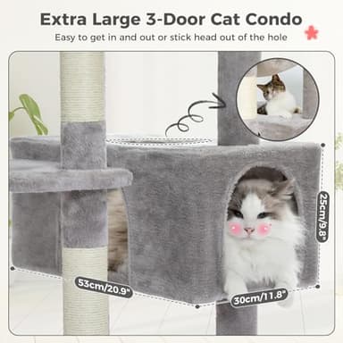 PAWZ Road Large 72 Inch Cat Tree and Tower for Indoor Cats - With Sisal-Covered Scratching Posts, Padded Perches, Condos, and Basket - Gray - Image 3