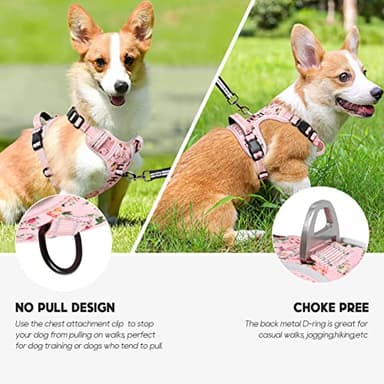 Timos No Pull Dog Harness,NO Need Go Over Dogs Head 3 Snap Buckles Reflective Oxford No Choke Harness with Front & Back 2 Metal Leash Clips Soft Padded for Small Medium Large Dogs Pink S - Image 3