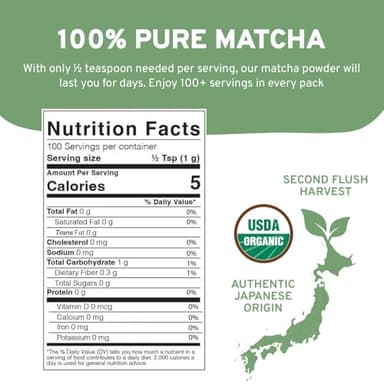 HANDPICK Japanese Organic Matcha Green Tea Powder (100 Servings) - Authentic Premium Second Flush Harvest | Resealable Ziplock Pouch - Image 2
