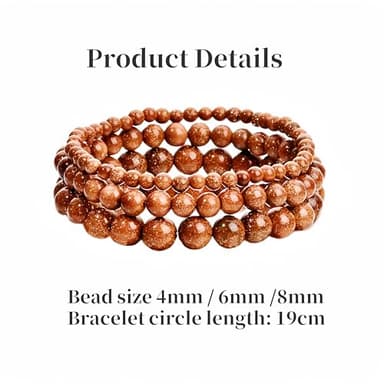 3 PCS Healing Crystal Gold Sandstone Bracelets for Women Men 8mm 6mm 4mm Natural Stone Beaded Stretch Bracelet Jewelry Gifts (T6-Gold Sandstone) - Image 2