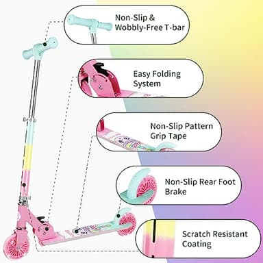BELEEV Scooters for Kids Ages 3-12 with Light-Up Wheels & Stem & Deck, 2 Wheel Folding Scooter for Girls Boys, 3 Adjustable Height, Non-Slip Pattern Deck, Lightweight Kick Scooter for Children (Pink) - Image 6