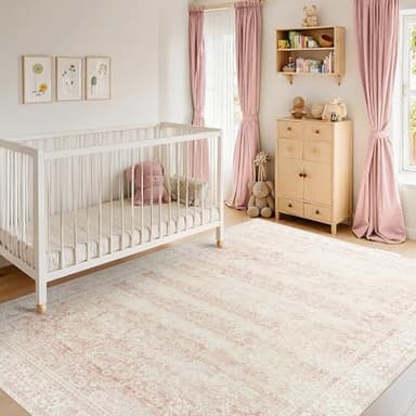 Light Pink Bedroom Rugs 6x9 Aesthetic Cute Boho Floral Feminine Soft Faux Wool Machine Washable Carpet Area Rugs for Kids Room Playroom Office - Image 2