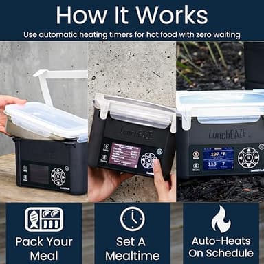 LunchEAZE Pro Cordless Heated Lunchbox – Battery-Powered, 4-Cup Capacity, 220°F Max, Automatic Scheduled Heating, Insulated Bag Included for Hot Meals Anywhere - Image 3