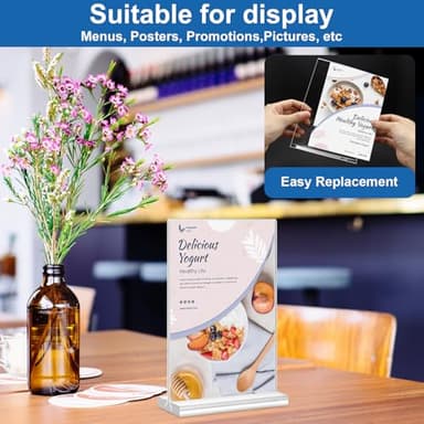 Acrylic Sign Holder 4x6, 20 Pack Clear Table Vertical Double Sided Table Menu Display, Plastic Desktop Picture Frames Stand Acrylic Paper Holder Tabletop Sign Holder for Wedding Office Show Fair - Image 2