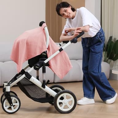 100% Muslin Cotton Car Seat Cover Baby, Carseat Canopy Cover, Universal Fit Stroller Covers for Boys and Girls (Pink) - Image 3