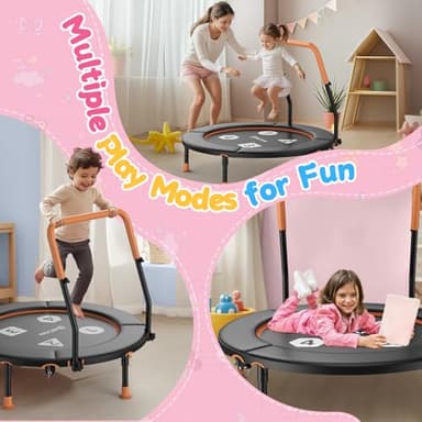 BCAN 36'' Toddler Trampoline, ASTM Certified-Foldable Mini Trampolines for Kids Ages 1-6, Adjustable Handle, Safety Pad & Foldable Legs, Baby Trampoline Indoor/Garden, Gift for Boy and Girl, Black - Image 7