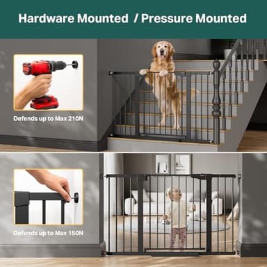 Cumbor 29.7"–51.5" Extra Wide Baby Gate for Stairs, Pressure-Mounted Dog Gates for Doorways & Hallways, Auto-Close Walk-Through, No-Trip Design, Child Proof Safety, Dog/Pet Gate for Indoor Use, Black - Image 6