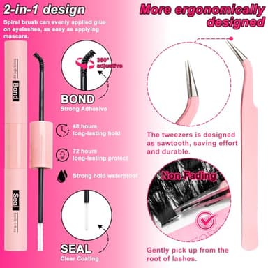 Manga Lash Clusters Kit 100D Eyelash Clusters with DIY Spikes 13-19MM Spiky Volume Cluster Eyelash Extensions Wispy Individual Lash Extensions Kit Anime Lashes Cluster Bond & Seal Tweezer by MilyBest - Image 4