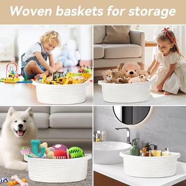 Pro Goleem Small Woven Basket with Gift Bags and Ribbons Durable Baskets for Halloween Gifts Empty Small Rope Basket for Storage 12"X 8" X 5" Baby Toy Baskets with Handles, White - Image 9