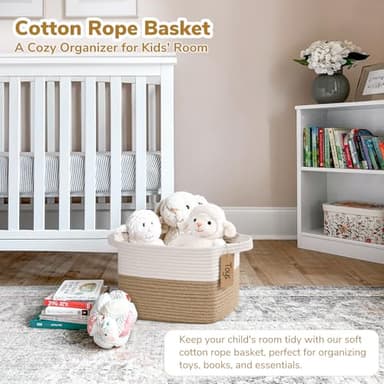 Goodpick Woven Storage Baskets for Organizing, Dog Toy Basket Medium Empty Gift Basket with Handles, Square Wicker Basket, White and Jute Storage Bin, 13.5 x 11 x 9.5 Inches - Image 2
