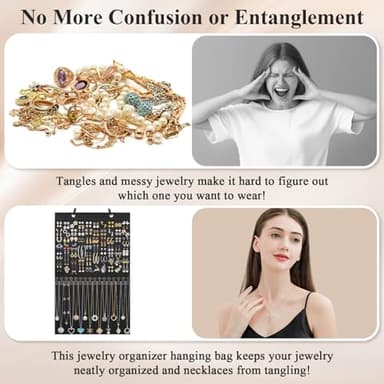 Caffox Hanging Jewelry Holder, Large Earrings Necklaces Organizer Storage for Earrings, Necklaces, Bracelets, Enamel Pins and Ankles, Jewelry Display Storage Hanger for Wall, Closet and Door - Image 6