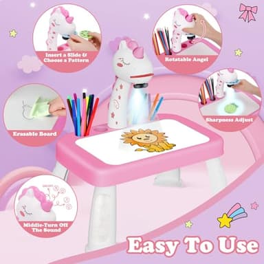 Drawing Projector for Kids, Art and Crafts, Drawing Board with Music, Color Pens, Pencils, Crayons, Scrapbook, Unicorn Sticker Book, Ideal Toy for 3+ Year Old Girls & Boys (Unicorn Kit) - Image 4
