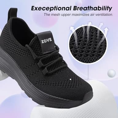 ZOVE Wide Toe Box Shoes Women Extra Wide Width Sneakers Ultra Light Road Running Shoes Non-Slip Tennis Sneakers Breathable Walking Athletic 8803 Full Black 38 - Image 6