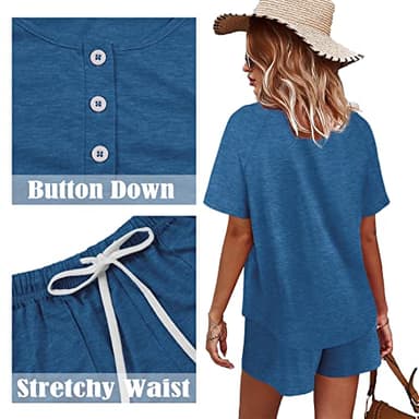 WIHOLL 2 Piece Vacation Outfits for Women Beach V Neck Tops and Bottoms Set Blue XL - Image 4