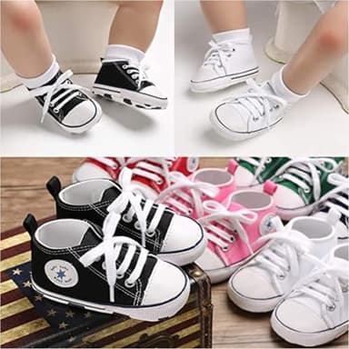 xioqen Unisex Baby Boys Girls Shoes, Newborn Infant Non-Slip Canvas Denim High Top Sneakers, Toddler First Walkers Shoes (011/2pairs/Black+White, 12-18 Months - Image 3