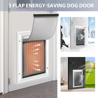 [Petoasis] Heavy Duty Aluminum Dog Door with Lock,3 Flap Insulated Doggie Doors with Installation Manual,Durable and Rust Resistant, Patent: USD1057087S, (Silvery White, XLarge for Door) - Image 4