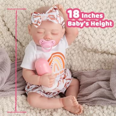 Jirachi Lifelike Reborn Baby Dolls, 18-Inch Adorable Real Life Full Body Vinyl Sleeping Baby Girl, Cute Realiatic Reborn Baby with Feeding Kits - Image 6