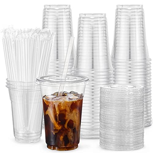 VITEVER [100 Sets - 16oz] Clear Plastic Cups with Lids and Straws, Disposable Iced Coffee Cups for Smoothie, Milkshake, Cold Drinks - BPA free - Image 1