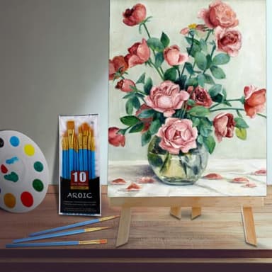 AROIC 96 PCS Painting Supplies Set with Easels, 8 PCS Wood Easels, 8 Packs of 80 Brushes with Nylon Brush Head and 8 PCS Palettes, Tabletop Wooden Art Easel for Kids & Adults Sip and Paint Party - Image 6