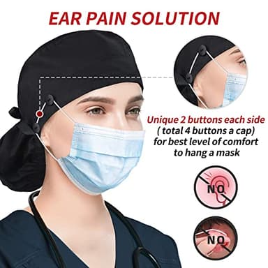 ABAMERICA Ponytail Scrub Caps for Women Surgical Caps Nurse Hat with Functional Ponytail Holder for Long Hair, Single or Satin-Lined - Image 5
