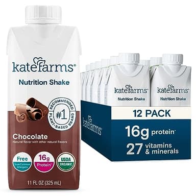 KATE FARMS Organic Nutrition Shake, Chocolate, 16g Protein, 27 Vitamins and Minerals, Protein Meal Replacement Drink, Protein Shake, 11 oz (12 Pack) - Image 1