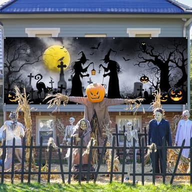 Arosche Extra Large Halloween Garage Door Cover 6 * 16Ft Horror Scary Witches Pumpkins Bats Decorations Background Party Supplies for Garage Door Cover, Phoyography, Party Decorations - Image 7