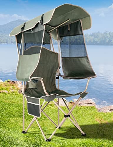 Docusvect Folding Camping Chair with Shade Canopy for Adults, Canopy Chair for Outdoors Sports with Cup Holder, Side Pocket for Camp, Beach, Tailgates, Fishing - Support 330 LBS - Image 1