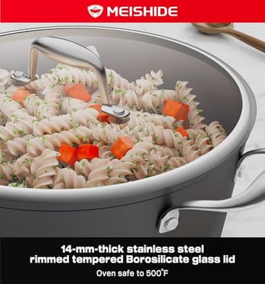 MEISHIDE Pots and Pans Set Non Stick, Oven Safe 500F Premium Hard Anodized Induction Cookware Sets 8 Pcs, Frying Pans & Saucepans with Stay-Cool Handles, Glass Lids, PFAS/PFOS/PFOA/BPA Free, Black - Image 6