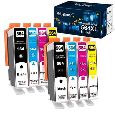 Valuetoner 564XL Ink Cartridges for HP Printers Compatible with HP 564 Ink Cartridges 564 XL High Yield for Photosmart 5520 6520 7520 7525 Officejet 4620 Deskjet 3500 Printer (8-Pack, 2 BK & 2 C/M/Y) - Image 1
