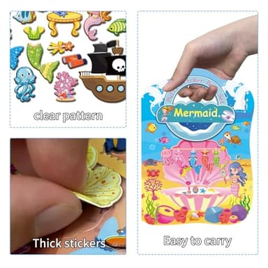 Kalysky Dress Up Sticker Books for Girls Ages 3+, Reusable Puffy 3D Sticker Books for Toddlers, Include Princess Mermaid Fairy and Fashion Girl,Activity Books for Toddlers 3-5 - Image 7