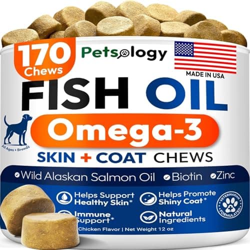 Omega 3 Fish Oil for Dogs - 170 Chews - Omega 3 for Dogs Itchy Skin & Allergy Relief - Skin & Coat Supplement - EPA & DHA Fatty Acids - Dog Anti Shedding & Hot Spot Treatment - Salmon Oil - Image 1
