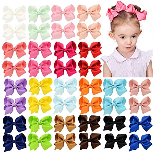 40PCS 4.5 Inch Hair Bows for Girls Grosgrain Ribbon Toddler Hair Accessories with Alligator Clips for Toddlers Baby Girls Kids Teens in Pairs - Image 1