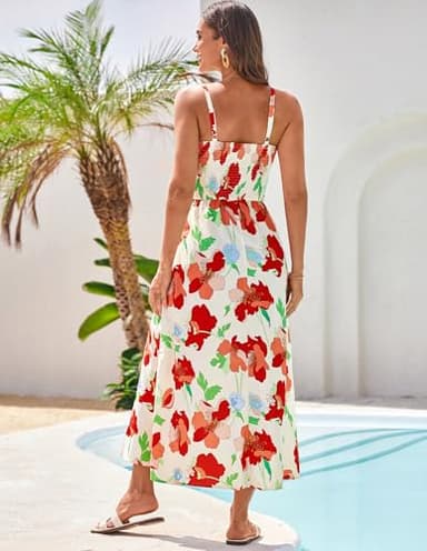 Women's Casual Maxi Sundress Sleeveless Spaghetti Strap Twist Front Floral A line Beach Dress with Pockets Red Floral XL - Image 4