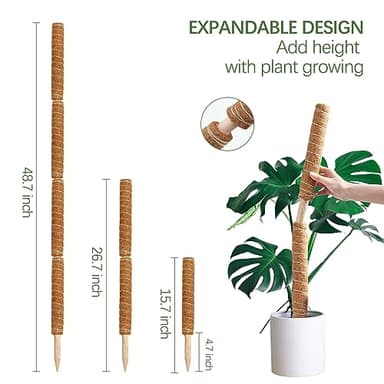 Joyhalo 26.4 Inch Moss Pole Monstera Plant Support, 2 Pcs 15.7 Inch Moss Pole for Plants Monstera, Plant Stakes for Indoor Plants with Jute Rope and Name Label - Image 3