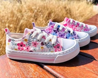 Toandon Toddler Girls Kids Sneakers Walking Shoes Lace Up Lightweight Low Top Adorable Sparkle Printed Butterfly Non-Slip Outdoor Pink Size 9 - Image 2