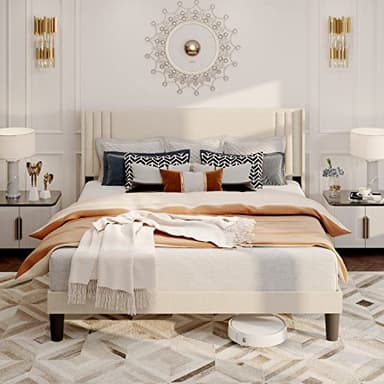 Gizoon Queen Bed Frame with Wingback Headboard, Upholstered Platform Bed, Wooden Slats, Noise-Free, No Box Spring Needed, Easy Assembly - Image 8