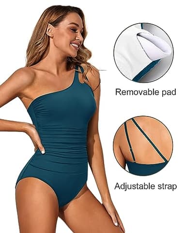 Holipick One Shoulder One Piece Swimsuit for Women Tummy Control Bathing Suits Modest Full Coverage Keyhole Swimwear Blue - Image 2