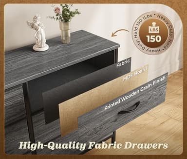 Huuger 78.7 inch Long Dresser for Bedroom, 15 Drawer Fabric Dresser for Closet, Large TV Stand for 65, 75, 85 inch TV, Wide Chest of Drawer with Storage, 78.7" W x 12.9" D x 26.7" H, Grey - Image 6