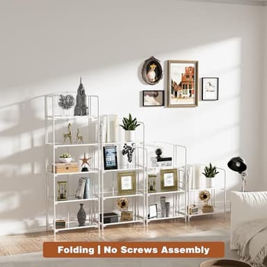 Crofy No Assembly Folding Bookshelf for Living Room, 4 Tier White Collapsible Book Shelf for Home Office, Portable Bookcase Storage Organizer - Image 2