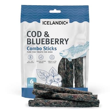 Icelandic+ Combo Sticks: Cod & Blueberry - 2oz - Dog Treats, Crunchy 2 Ingredient Pet Snacks, Preservative Free, Wild Caught Fish, Slow Baked, Natural - Image 1