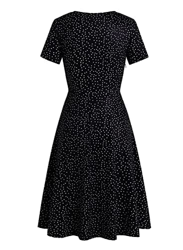Women's Elegant Vintage 50s Office Casual Floral Print Work Party A-Line Swing Dress with Pockets 162 (XXL, Black Dot) - Image 4