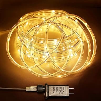 66Ft Rope Lights, 200 LED Waterproof Rope Light, Rope Lights Outdoor Indoor, Rope lighting for Patio, Pool, Bedroom, Living room, Landscape Lighting and Christmas Tree Decorations (Warm White) - Image 1